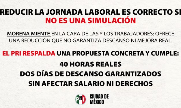 PRI DE LA CIUDAD APOYA UNA JORNADA LABORAL QUE GARANTICE MEJORES CONDICIONES DE VIDA PARA LOS TRABAJADORES, SIN SIMULACIONES