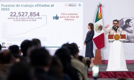 Presidenta Claudia Sheinbaum destaca registro de 22.5 millones de empleos afiliados al IMSS, la cifra más alta para un mes de febrero